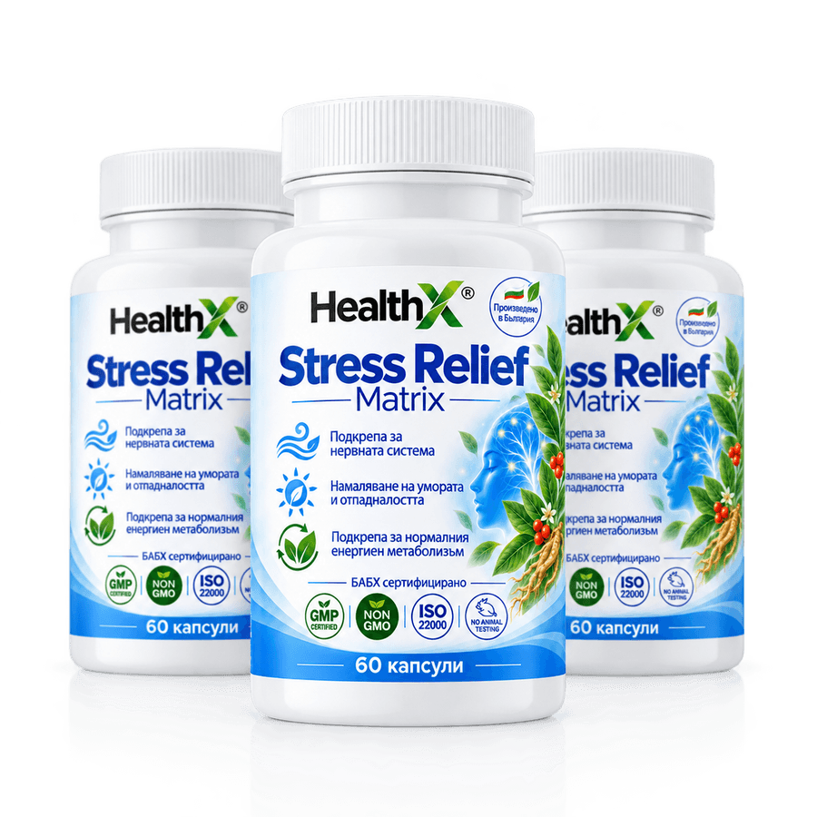 HealthX Stress Relief Matrix — трите бутилки на продукта